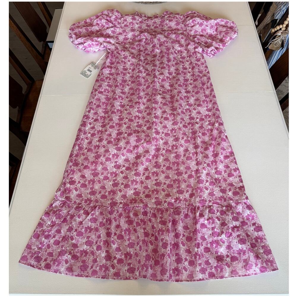 Tuckernuck New Hyacinth House Pink White Floral Midi Dress Size Medium Linen - Picture 5 of 12